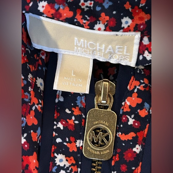 Michael Kors Navy Floral Zip-Front Blouse - Picture 5 of 5
